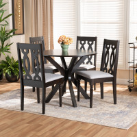 Baxton Studio Callie-Grey/Dark Brown-5PC Dining Set Callie Modern and Contemporary Grey Fabric Upholstered and Dark Brown Finished Wood 5-Piece Dining Set